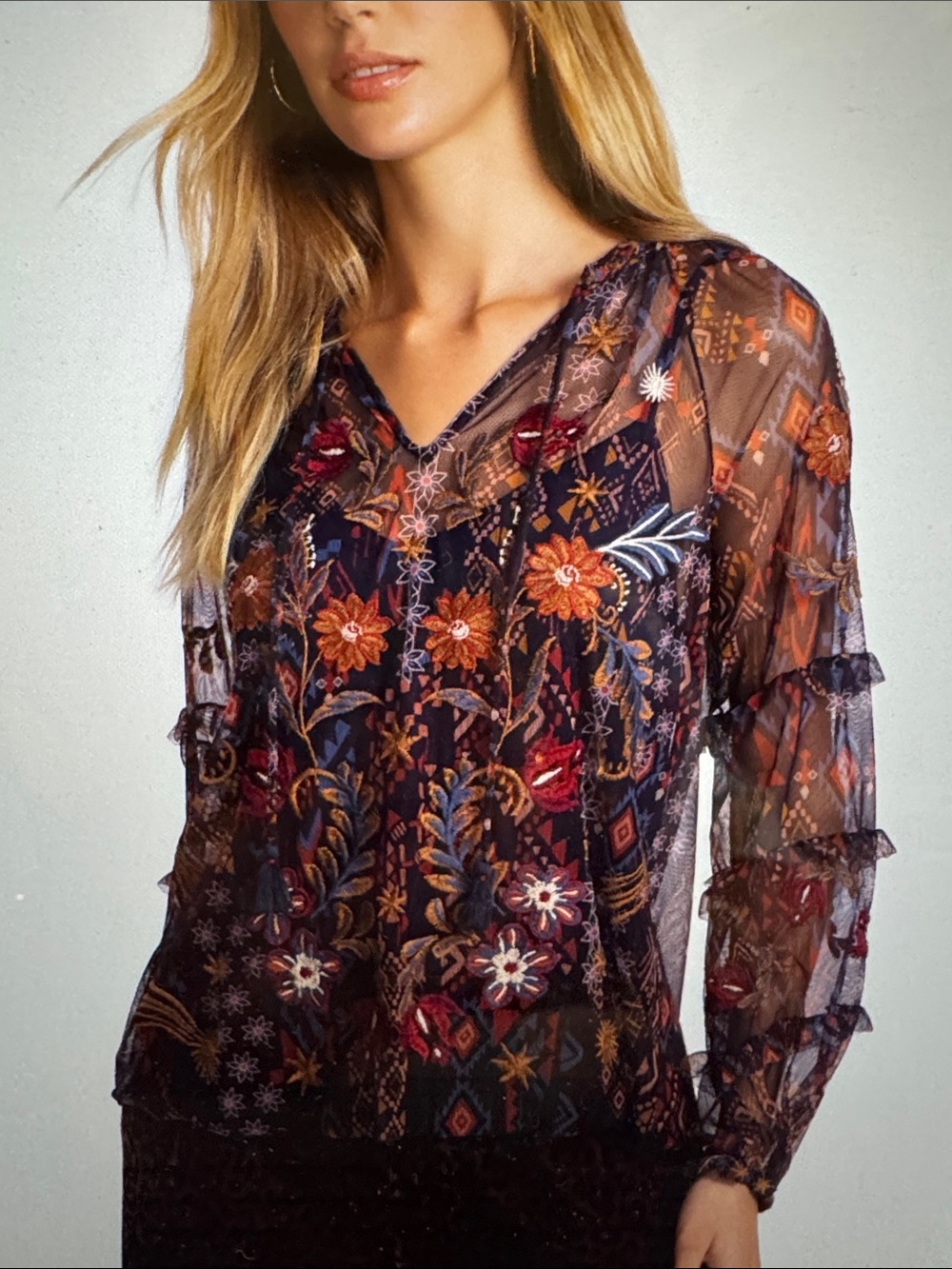 Johnny Was Sapphire Floral Blouse